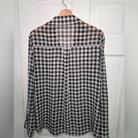 Express Buffalo Black And White Check Portofino Sheer Button Down Shirt- Size Lg - Picture 2 of 8